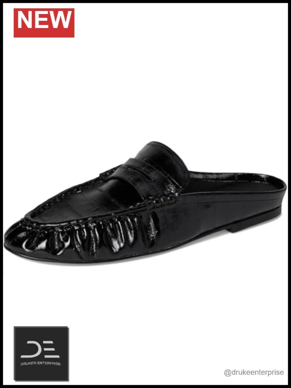 Women's Ruched Penny Loafer Mules Slip-On Comfort Casual Shoes Patent Leather